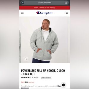 Champion Gray Zip Up Sweater Powerblend